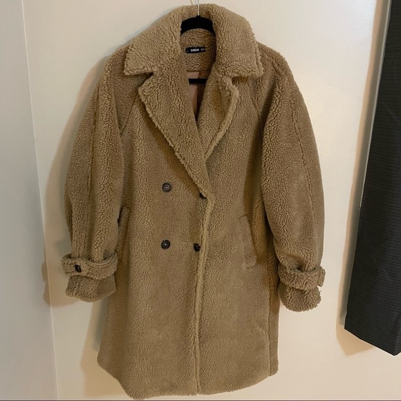 Double Breasted Teddy Coat, Notched Collar, Button Cuff, 2 pockets, Ov… - Picture 4 of 12